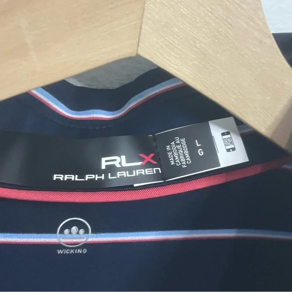 Ralph Lauren RLX Navy/Red/White Striped Golf Polo Large